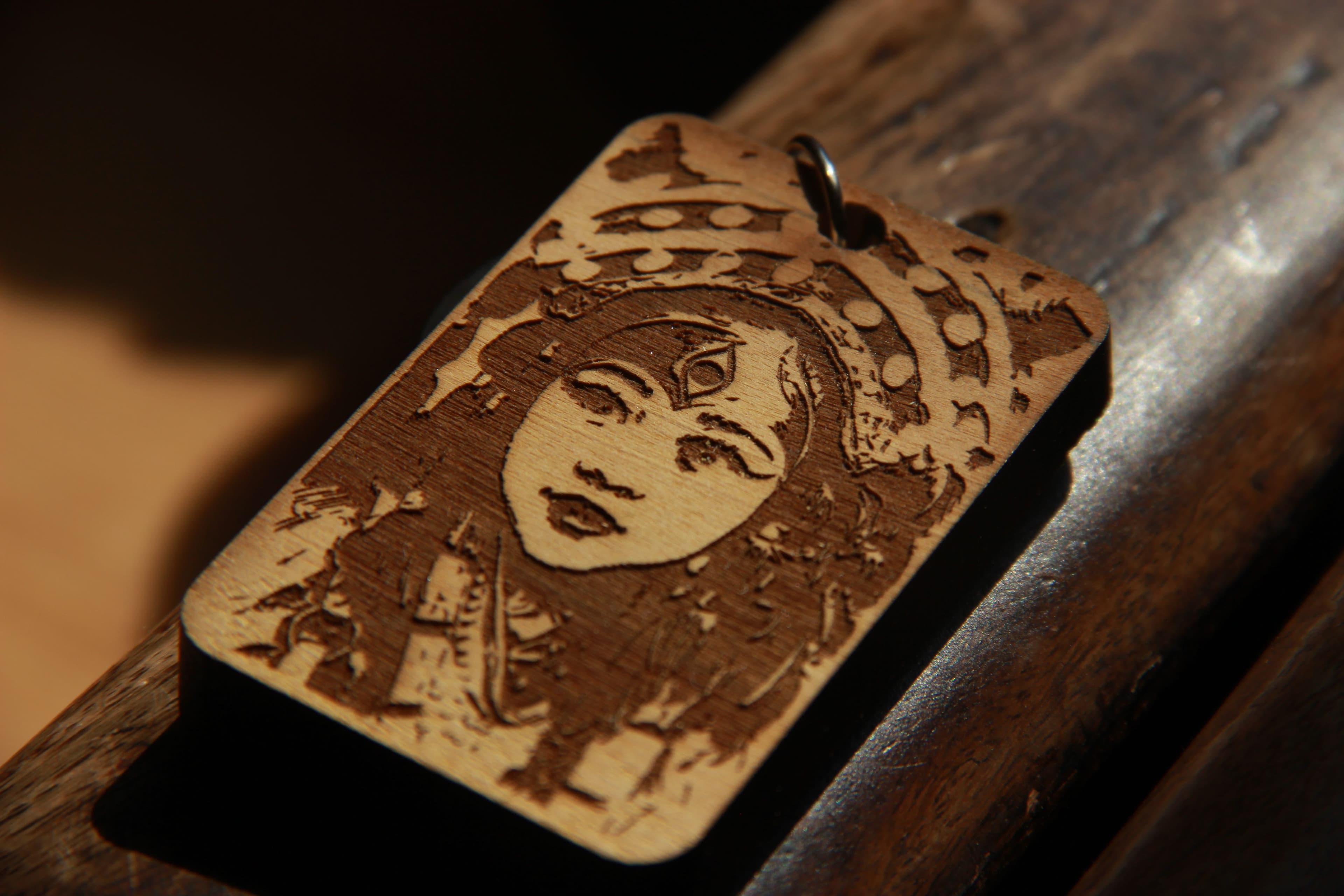 Handcrafted Kumari Keyring in engraved wood finish