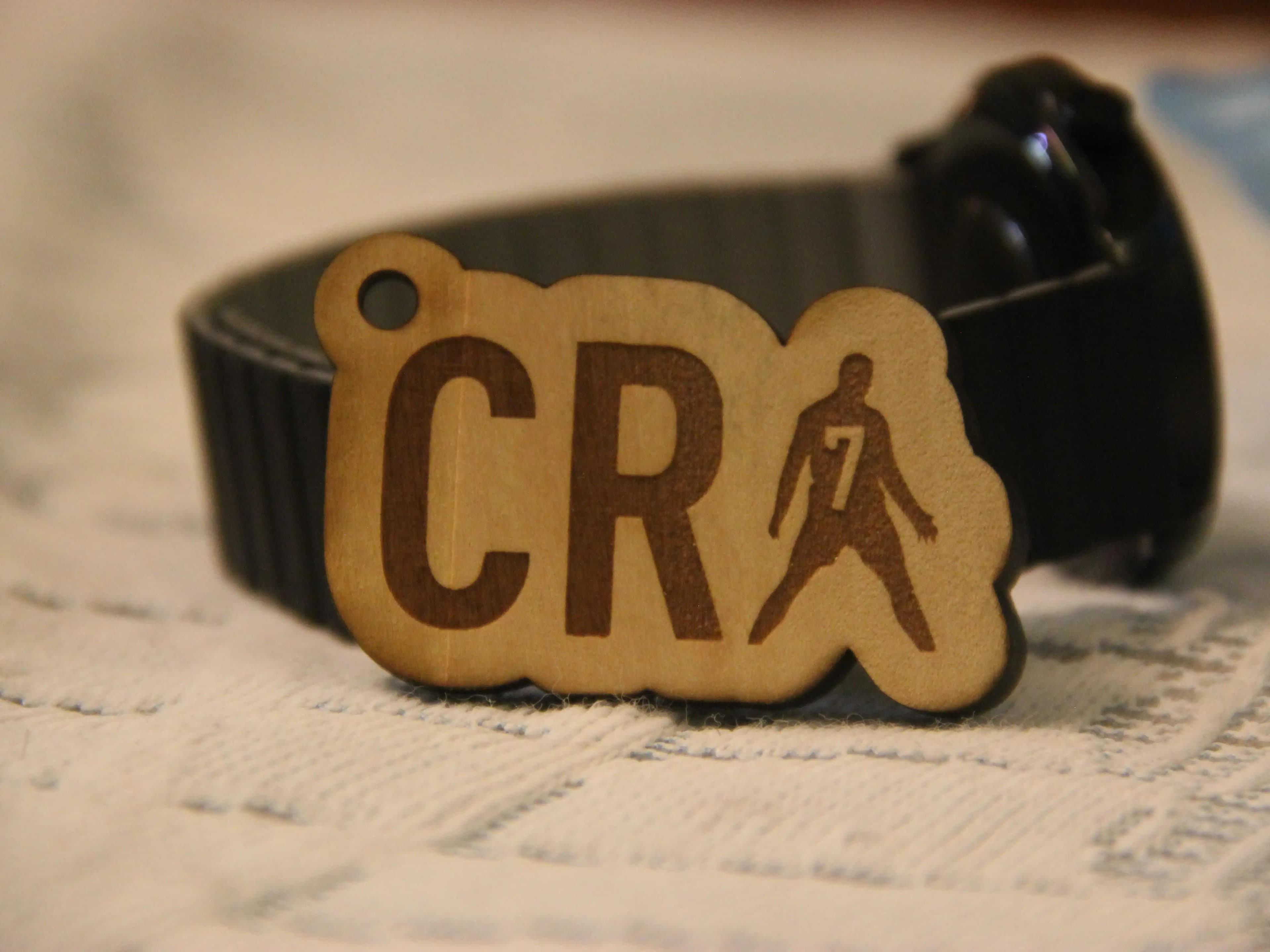 Handcrafted Ronaldo CR7 Keyring in engraved wood finish